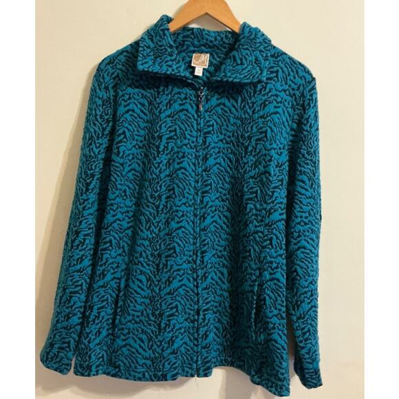 JM Collection Women Zippered Blue Black Tiger Print Light Jacket Pockets sz XL - Picture 1 of 7